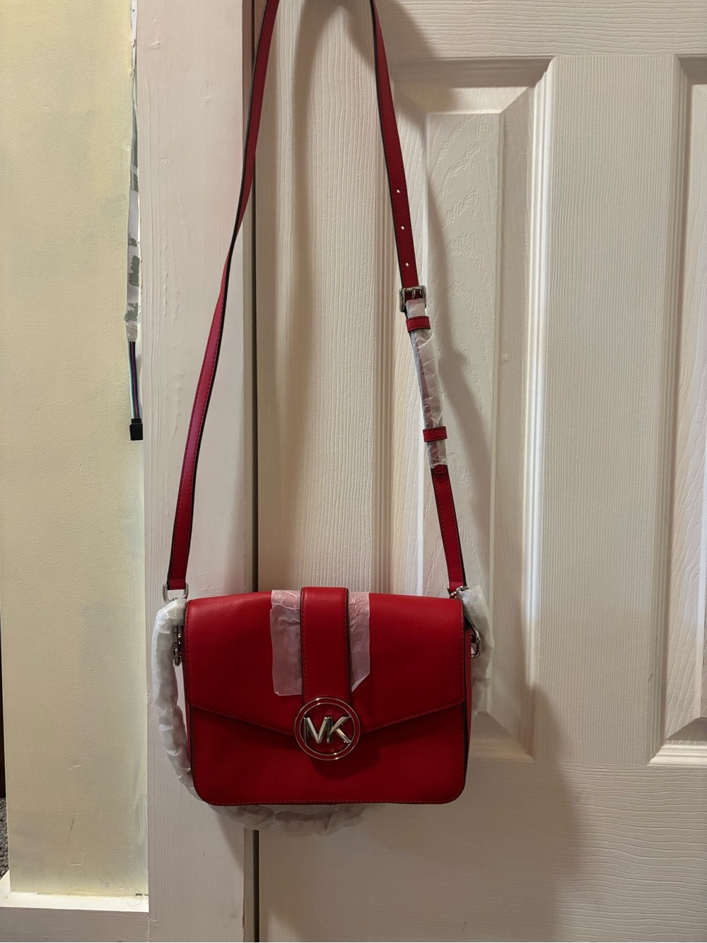 Michael Kors Red Leather MK Logo Crossbody Shoulder Bag